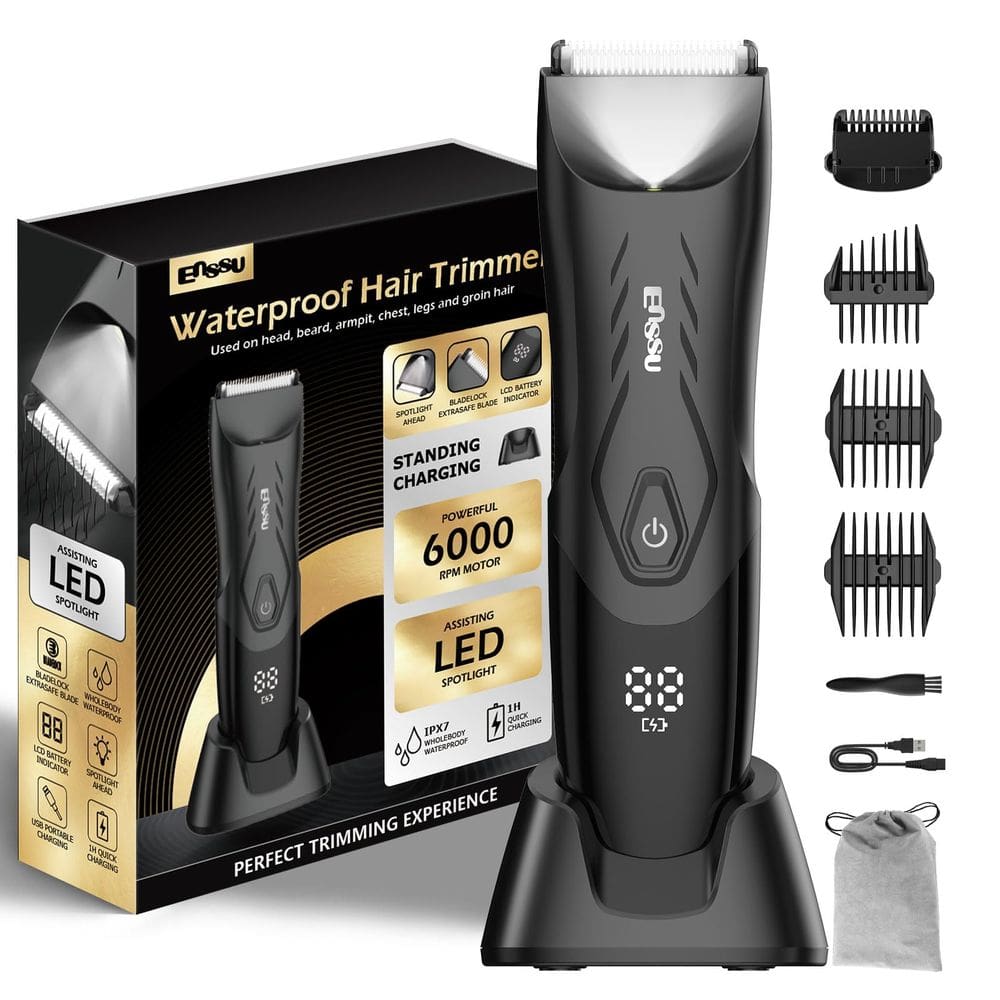 Aparador de pelos corporais ENSSU para homens com lâmina segura e tela LED