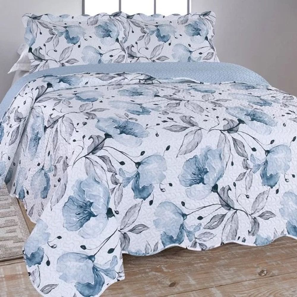 Jogo Colcha Cobre Leito Estampada Dupla Face Queen Ultrassonic 240x260cm - Colcha Teresina