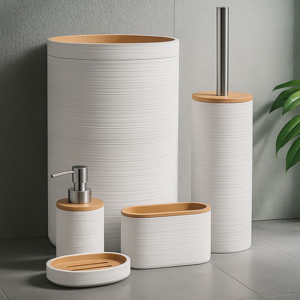 Kit Para Banheiro Linea Com Lixeira 5 Peças - Jolitex Mek - Branco