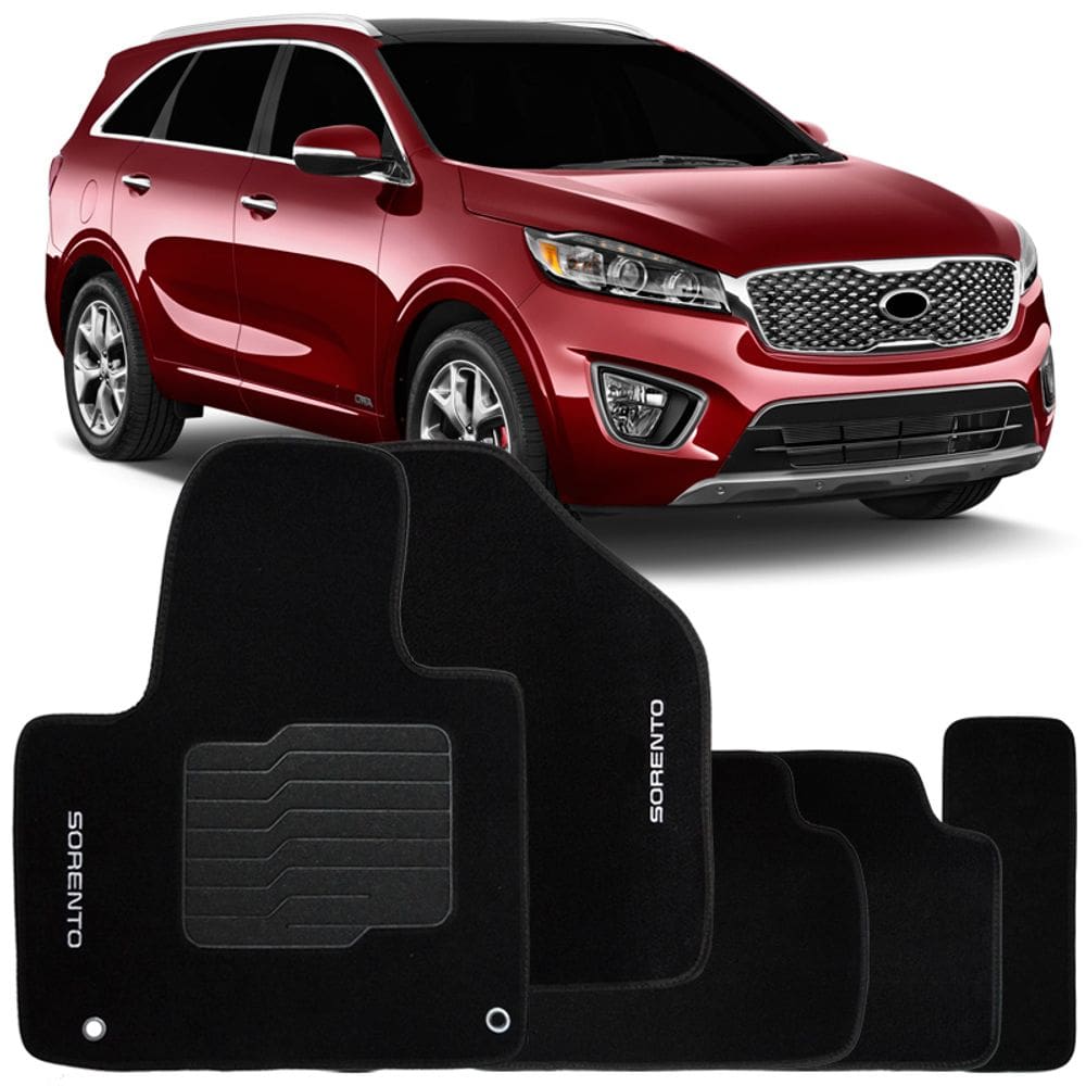 Jogo de Tapete Automotivo Carpete Sorento 2014 à 2019 Soft Logo Bordado 5 Peças