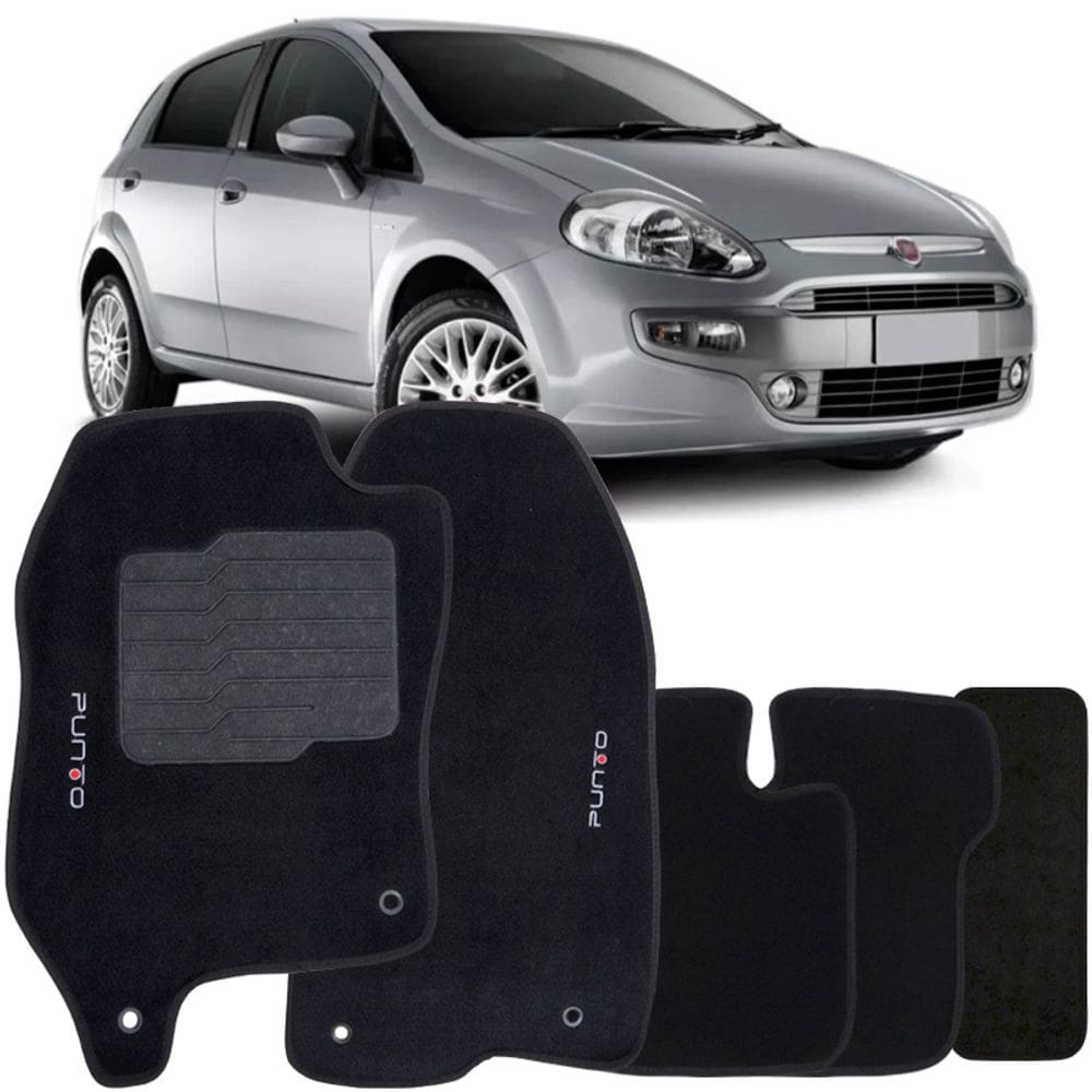 Jogo de Tapete Automotivo Carpete Fiat Punto 2013 à 2018 Soft Logo Bordado 5 Peças