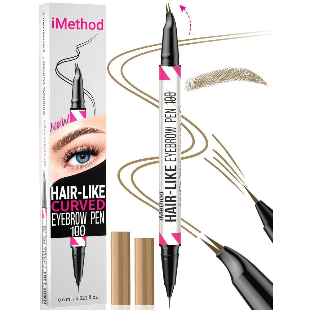 Caneta de sobrancelha iMethod Curved Tip com ponta de pincel precisa, marrom claro