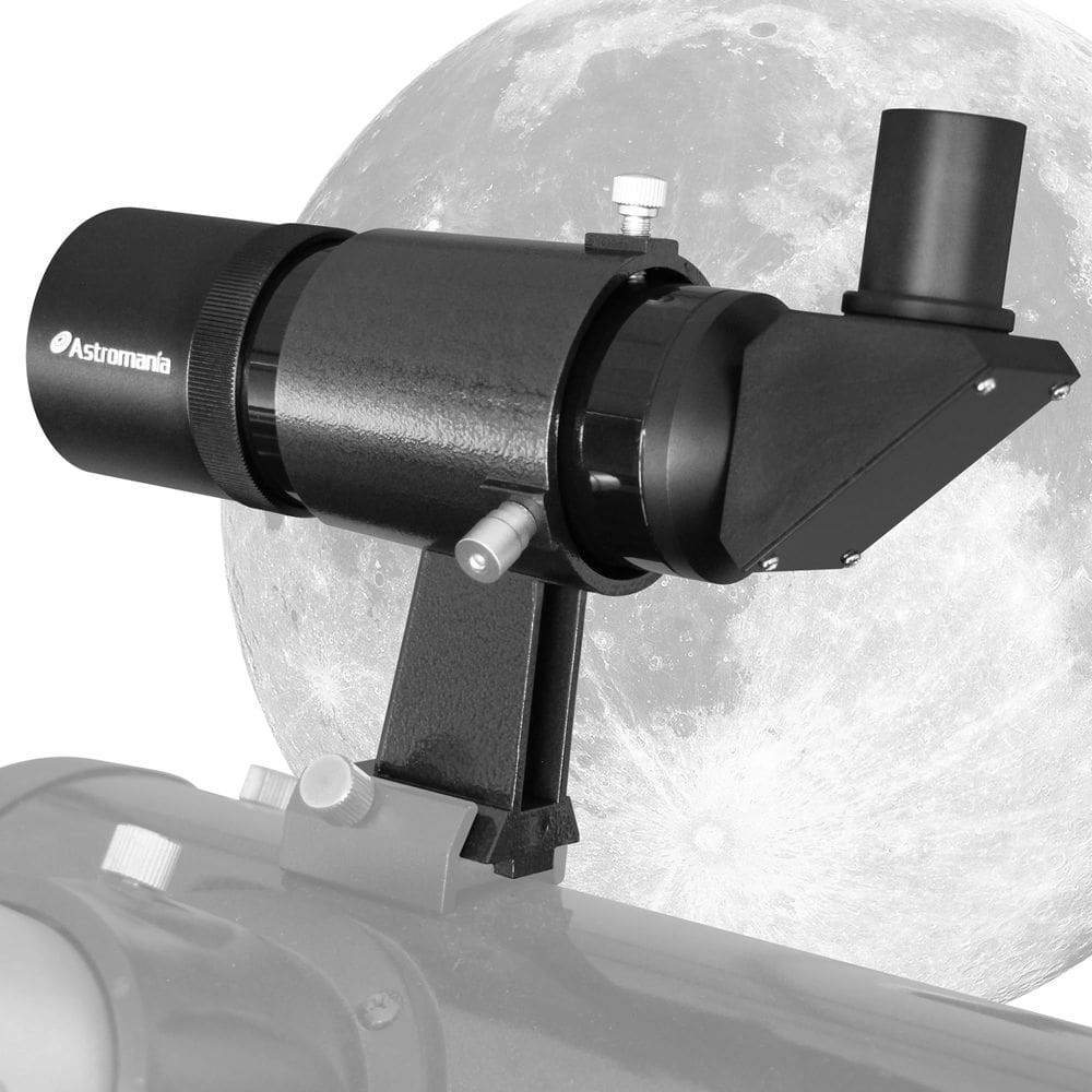 Finder Scope Astromania 9x50 em ângulo com imagem vertical em preto