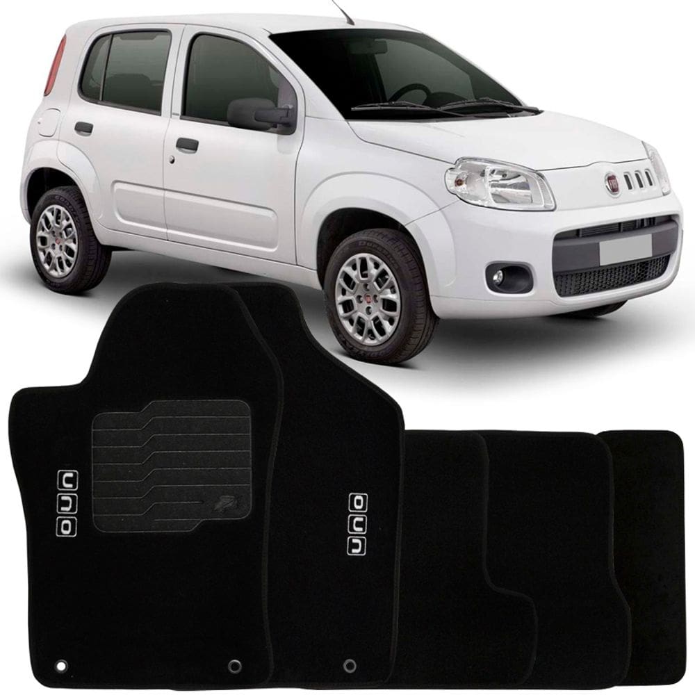 Jogo de Tapete Automotivo Carpete Fiat Uno 2011 à 2018 Soft Logo Bordado 5 Peças