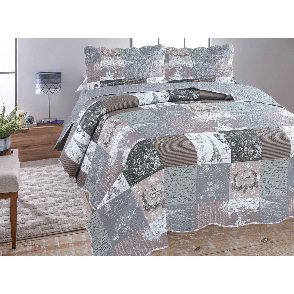Jogo Colcha Cobre Leito Estampada Dupla Face Queen Ultrassonic 240x260cm - Colcha Lins
