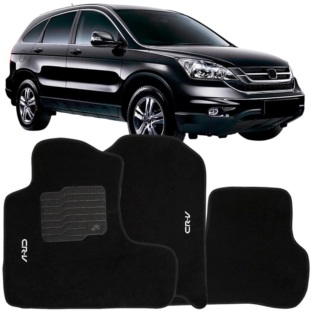 Jogo de Tapete Automotivo Carpete Crv 2007 à 2011 Soft Logo Bordado 3 Peças