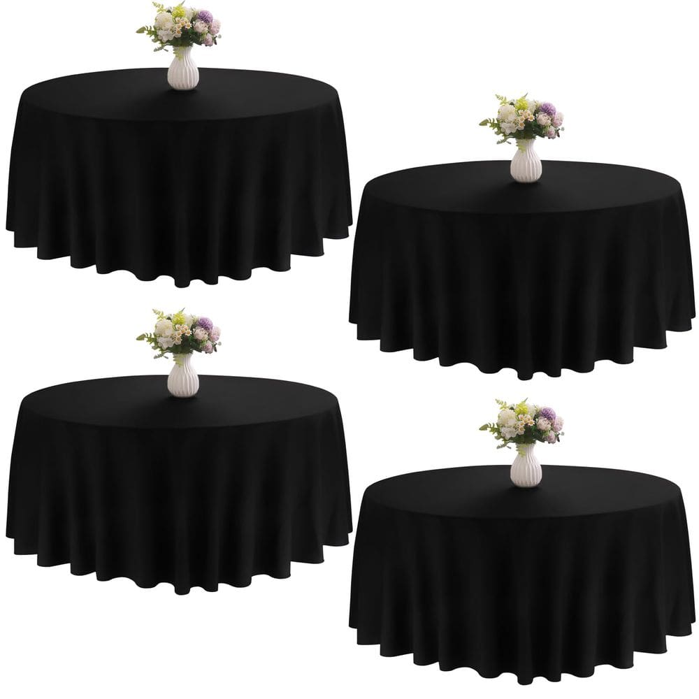 Toalha de mesa JALANCY redonda de 229 cm, poliéster preto, pacote com 4