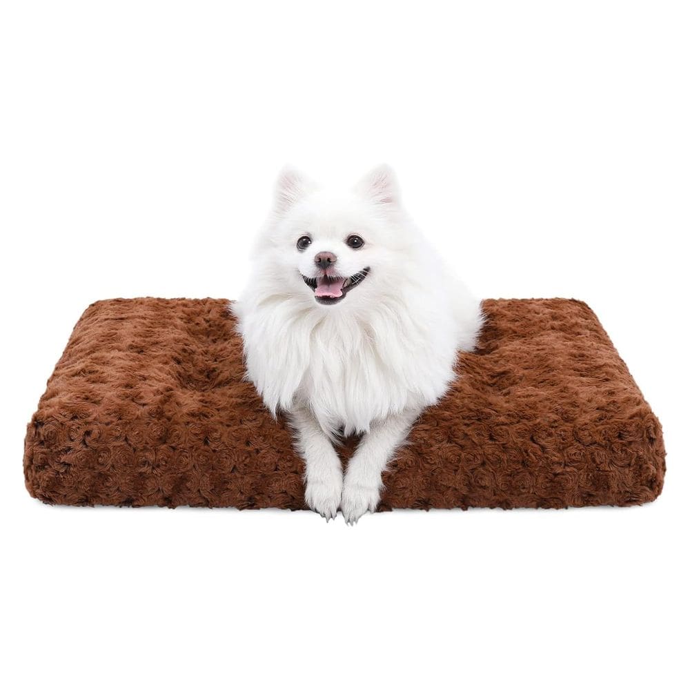 Cama para cães KSIIA, almofada de pelúcia de luxo lavável para cães, marrom