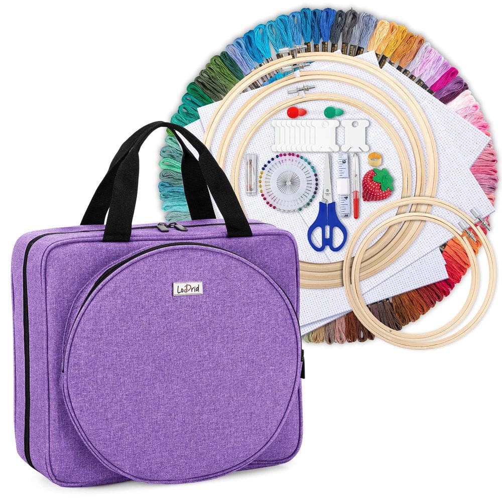 Kit de bordado LodRid Embroidery Project Bag com kit inicial roxo