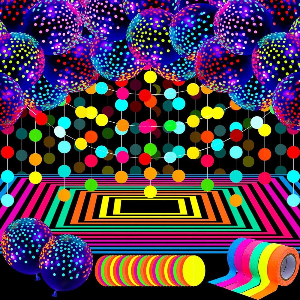 Artigos de festa Skylety Glow in the Dark com balões de néon