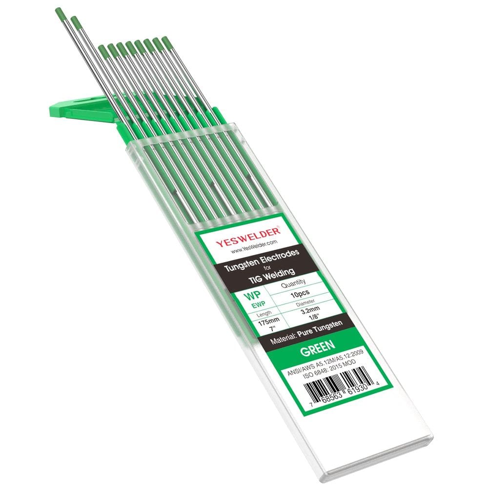 Eletrodo de tungstênio para soldagem TIG YESWELDER Tungstênio puro 1/8 x 175 mm verde, pacote com 10