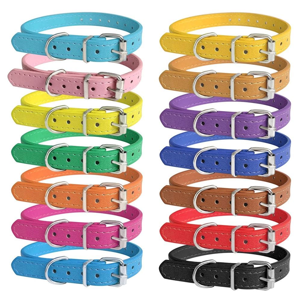 Coleiras para cachorros, couro perifloínico, ID ajustável, 14 cores