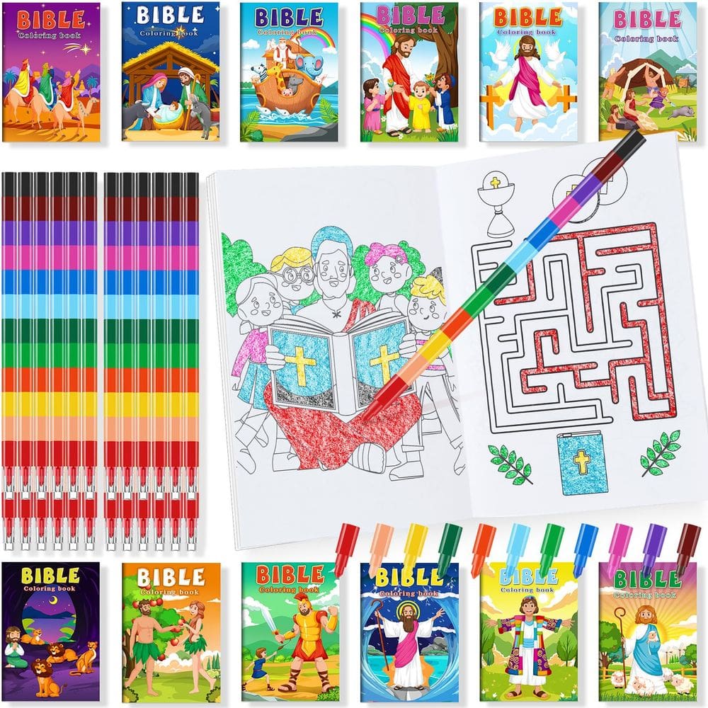 Mini livros para colorir BenLouis 24 Christian com 24 lápis de cor para crianças
