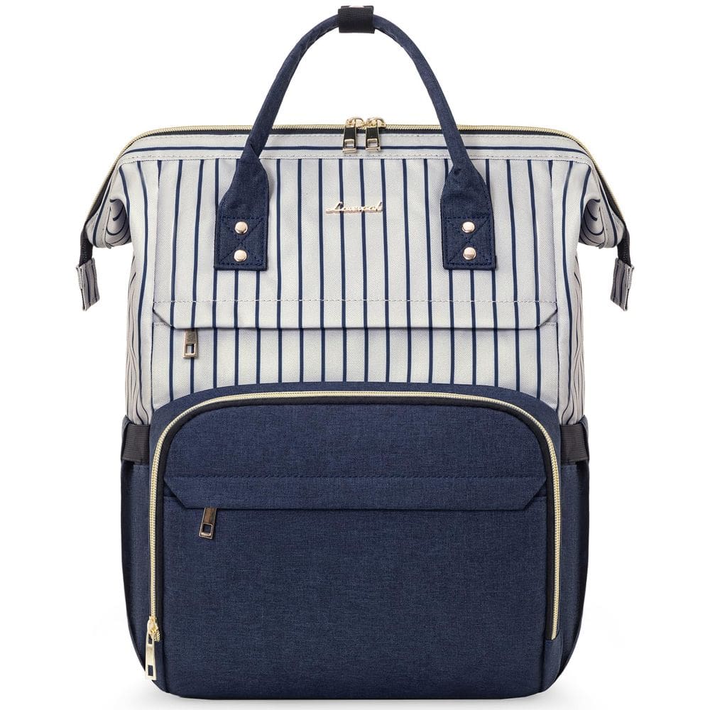 Mochila para laptop LOVEVOOK para mulheres e trabalho de 15,6 polegadas listrada em azul marinho