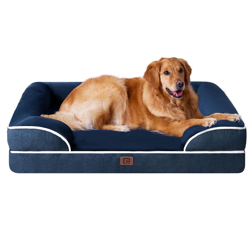 Cama para cães EHEYCIGA Egg-Crate Memory Foam impermeável azul marinho grande