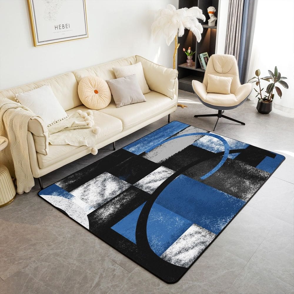 Tapete Area jejeloiu preto branco azul 150x200cm para crianças