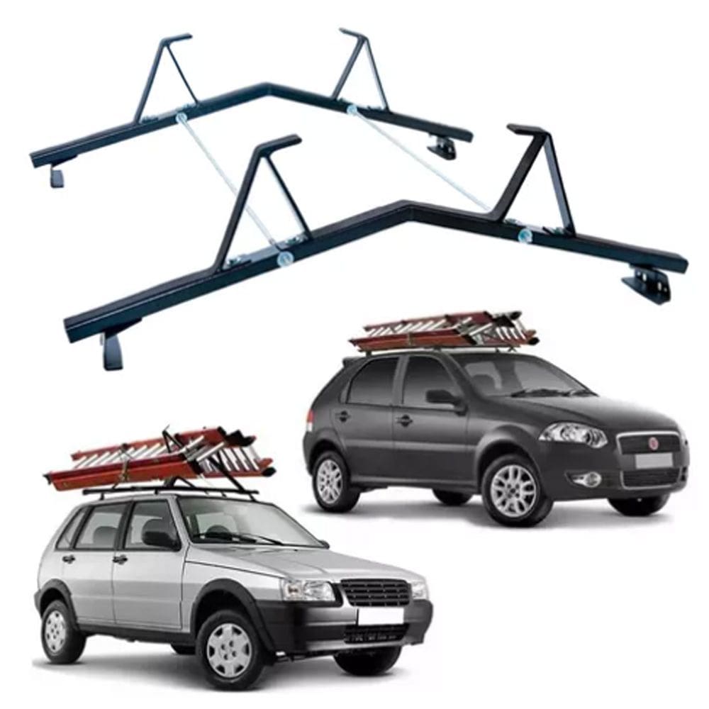 Rack de teto Porta Escada100kg Furar Todos Carros Van PRETO