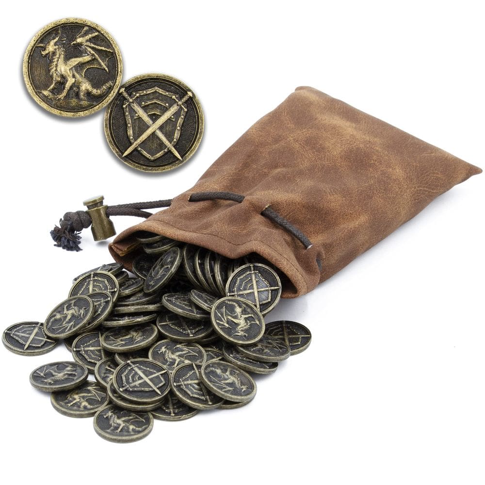 Moedas de metal | Moedas CASEMATIX 100 DND com bolsa para jogos de tabuleiro