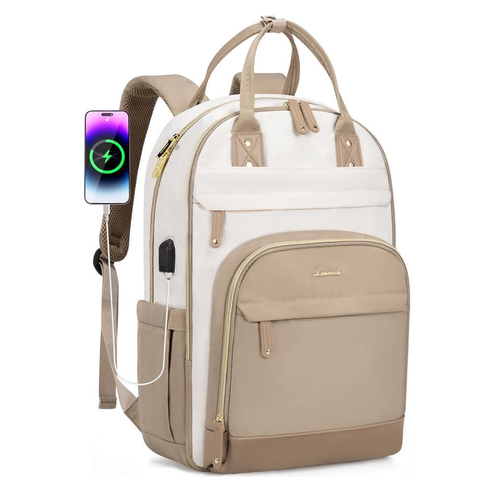 Mochila LOVEVOOK para mulheres Fit 15.6, laptop anti-roubo, bege