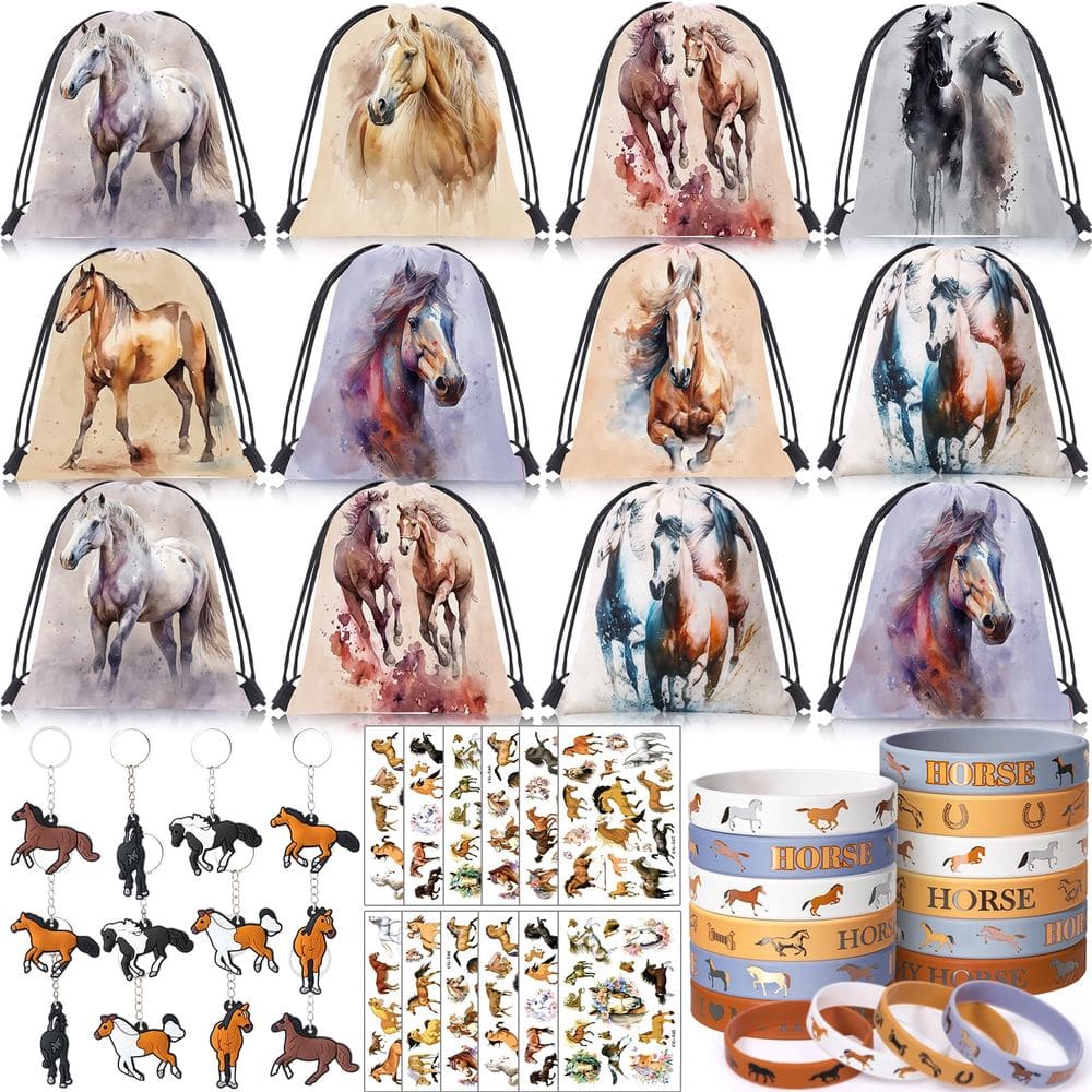 Lembrancinhas de festa, suprimentos de aniversário com tema de cavalos SNLN para 12 crianças