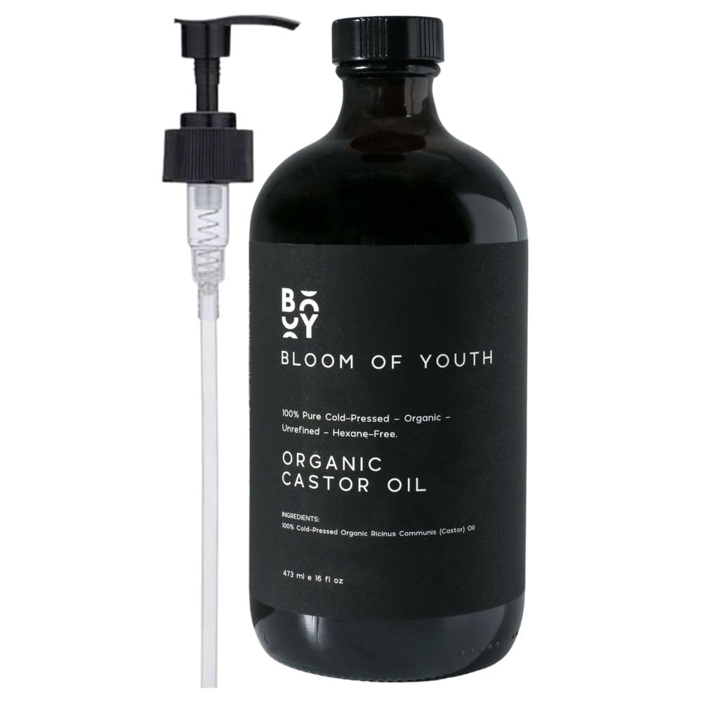 Frasco de vidro orgânico 100% puro de 473 ml de óleo de rícino Bloom of Youth