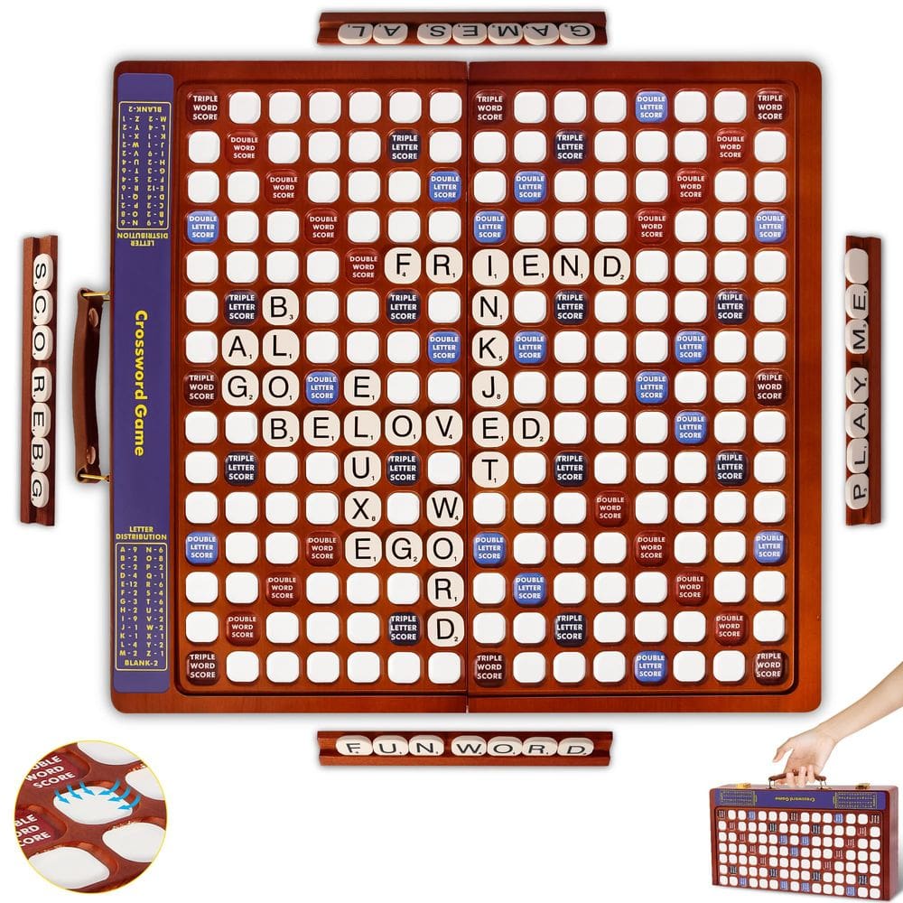 Jogo de palavras cruzadas RetroStick dobrável com placa giratória de madeira