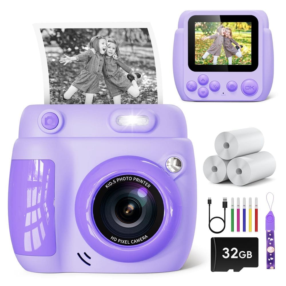 Câmera infantil de impressão instantânea LETSHAHA 20MP 1080P 32GB roxa