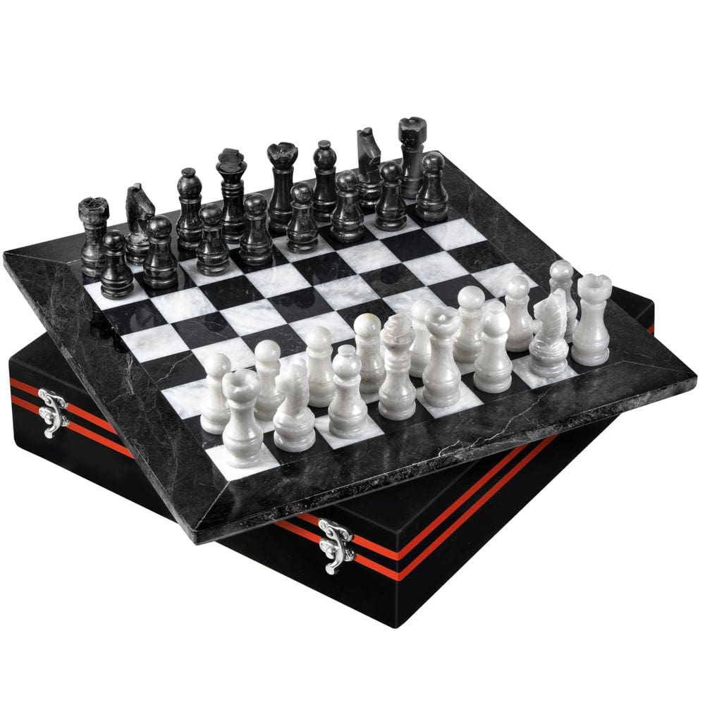 Conjunto de xadrez UMAID Handmade Marble 14” Elegant White & Black