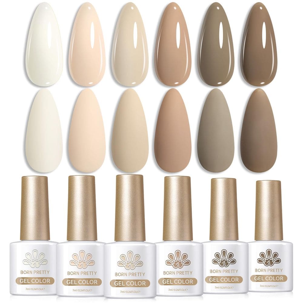 Kit de esmalte de gel Born Pretty, 6 cores, creme, bege e branco