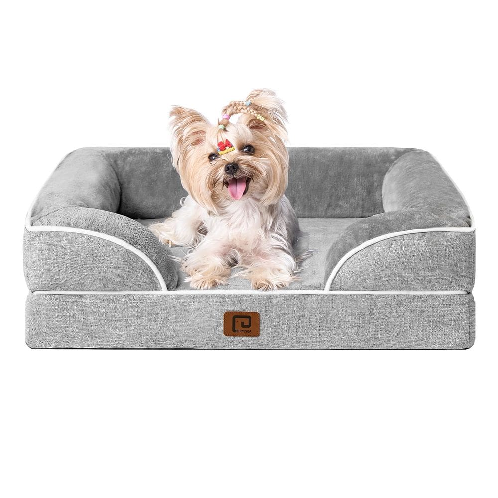 Cama ortopédica para cães EHEYCIGA Waterproof Memory Foam Grey