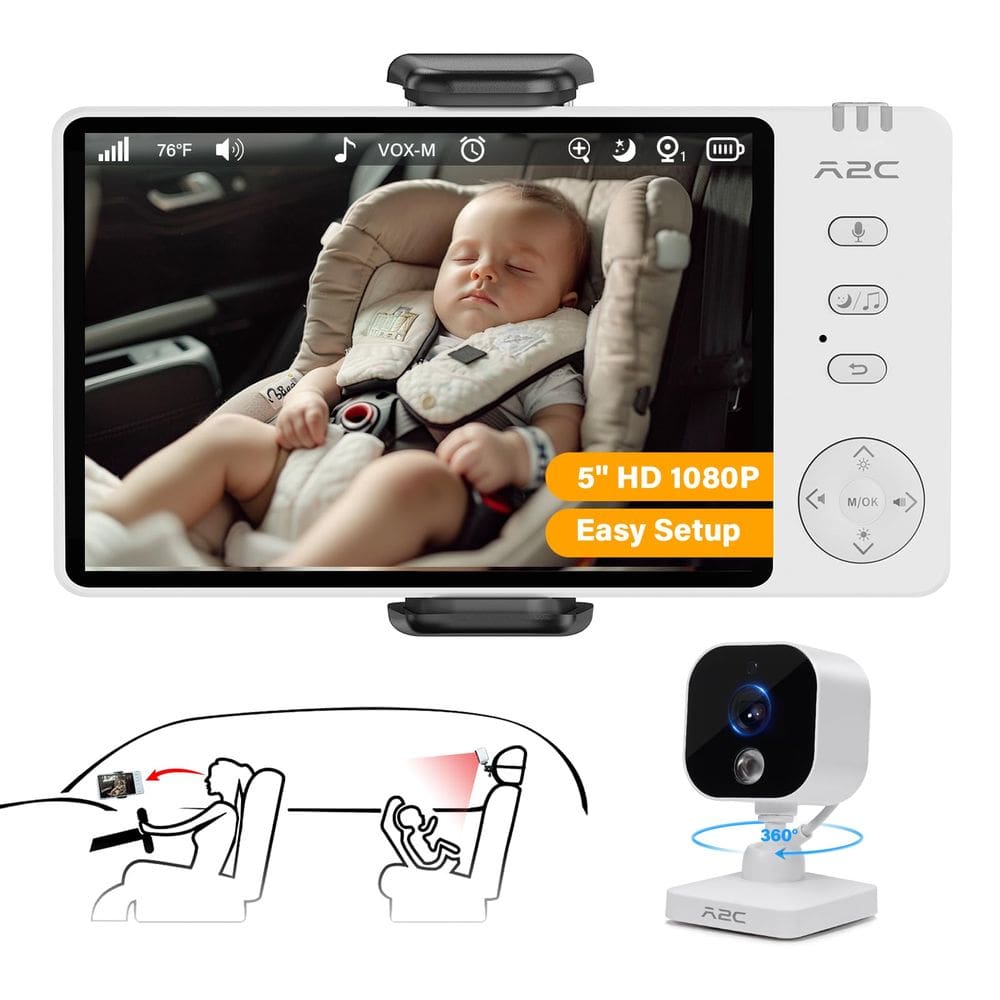 Câmera de carro de bebê A2C 5 1080P HD Monitor de bebê com visão noturna