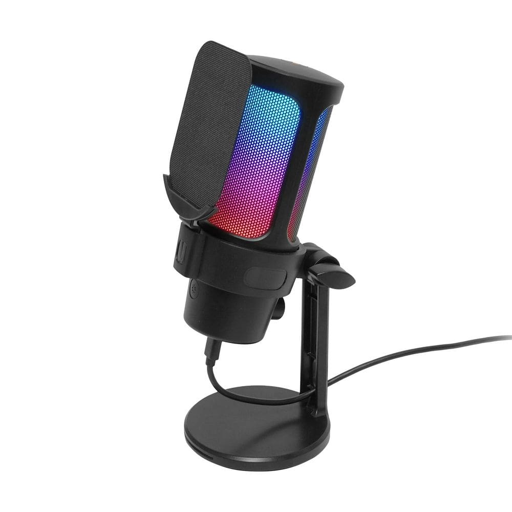 Microfone USB para jogos VCOM PD100X com suporte, filtro pop e RGB