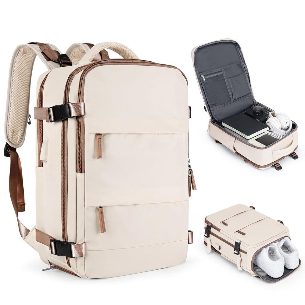 Mochila de viagem coofay Large Carry-on 45x35x20cm bege/marrom