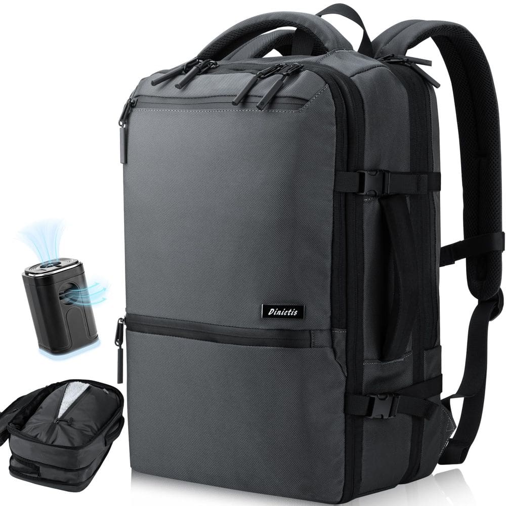 Mochila Dinictis Airback 60L com compressão a vácuo cinza escuro