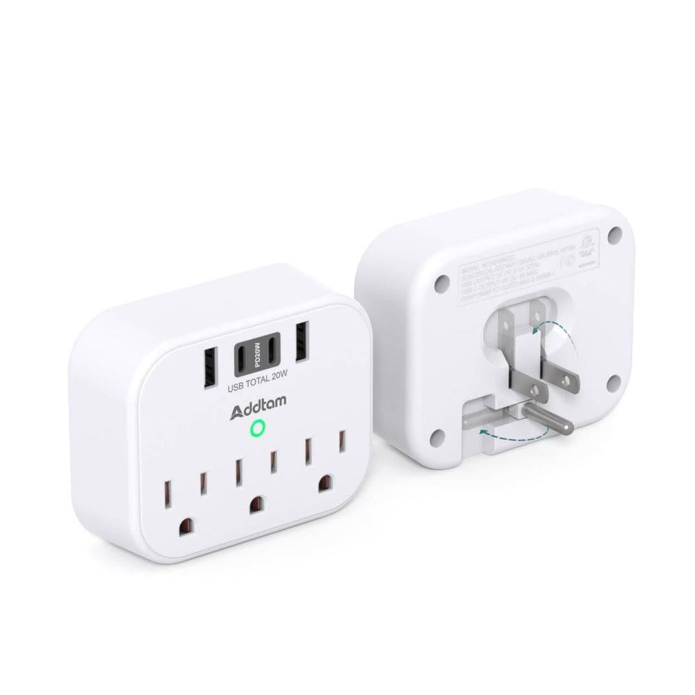 Extensor de tomada de viagem Power Strip Addtam 3 tomadas 4 USB