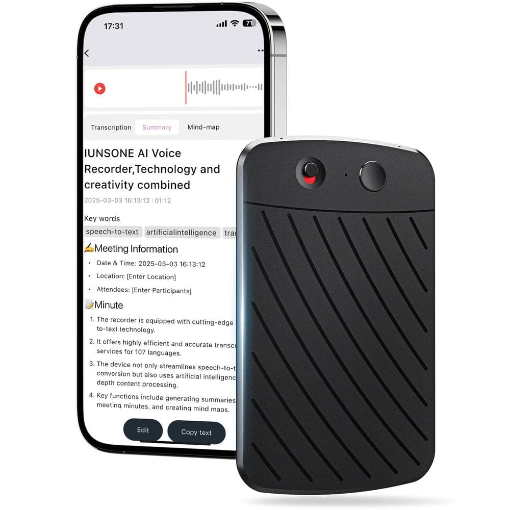 Gravador de voz IUNSONE AI Voice Recorder 64GB de memória 112 idiomas