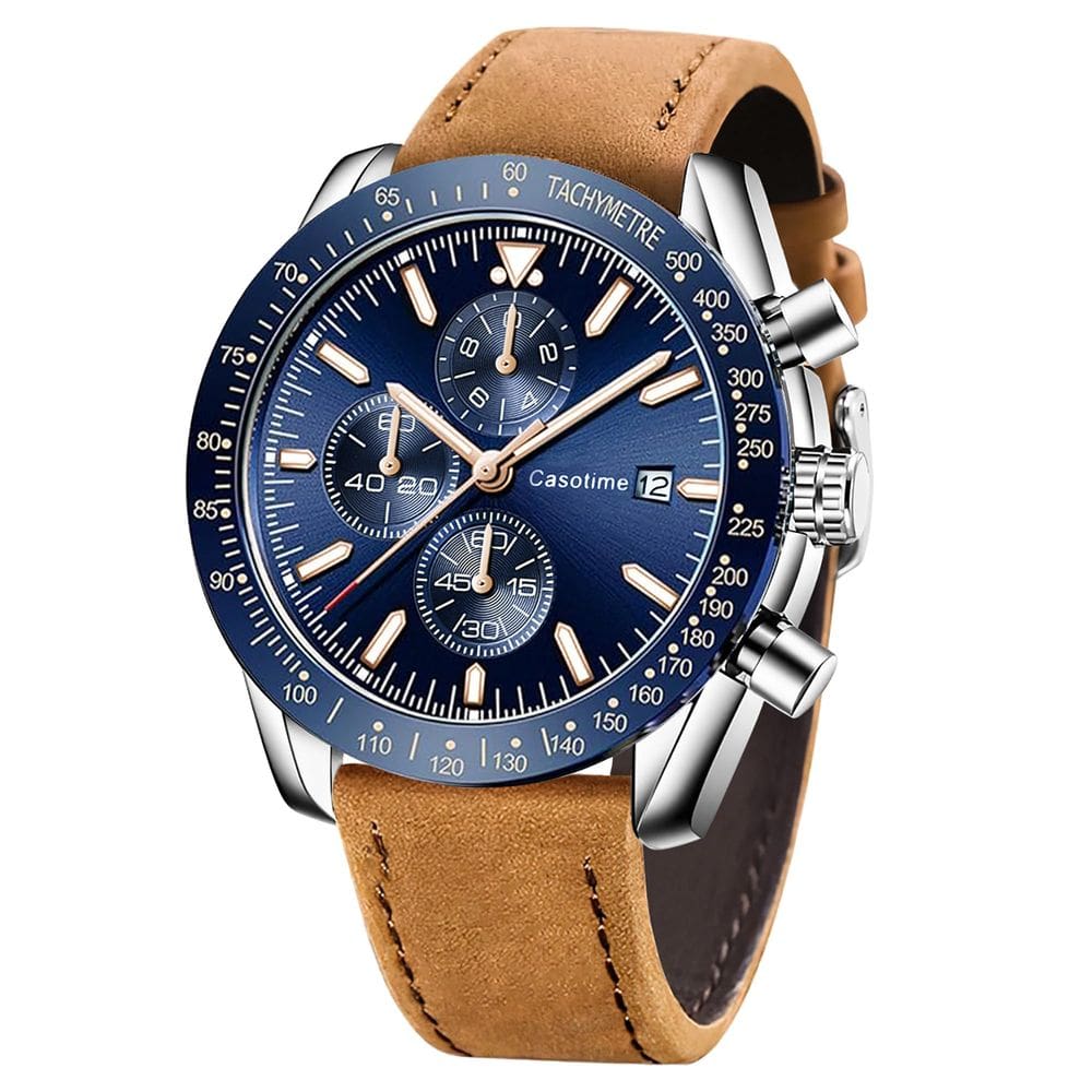 Relógio Casotime Chronograph 30m à prova d`água para homens em couro