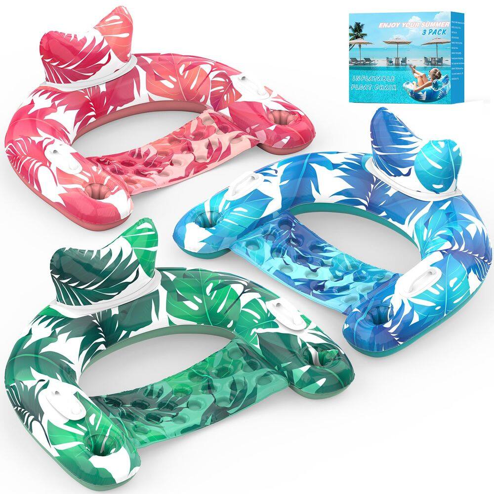 Cadeira inflável Pool Floats KEUCL, pacote com 3 unidades, porta-copos e alças