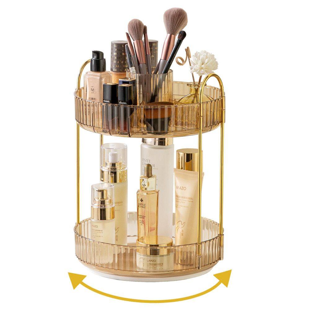 Organizador de maquiagem Asayuee 360 Rotating 2 Tier Gold ABS