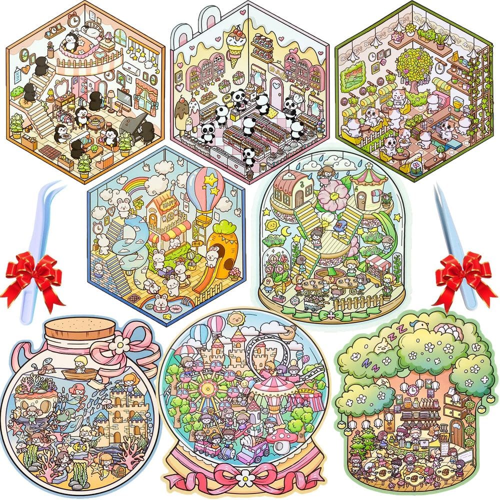 Sticker Scene Set QIYEELOO DIY 3D, pacote de 8 conjuntos com mais de 500 adesivos