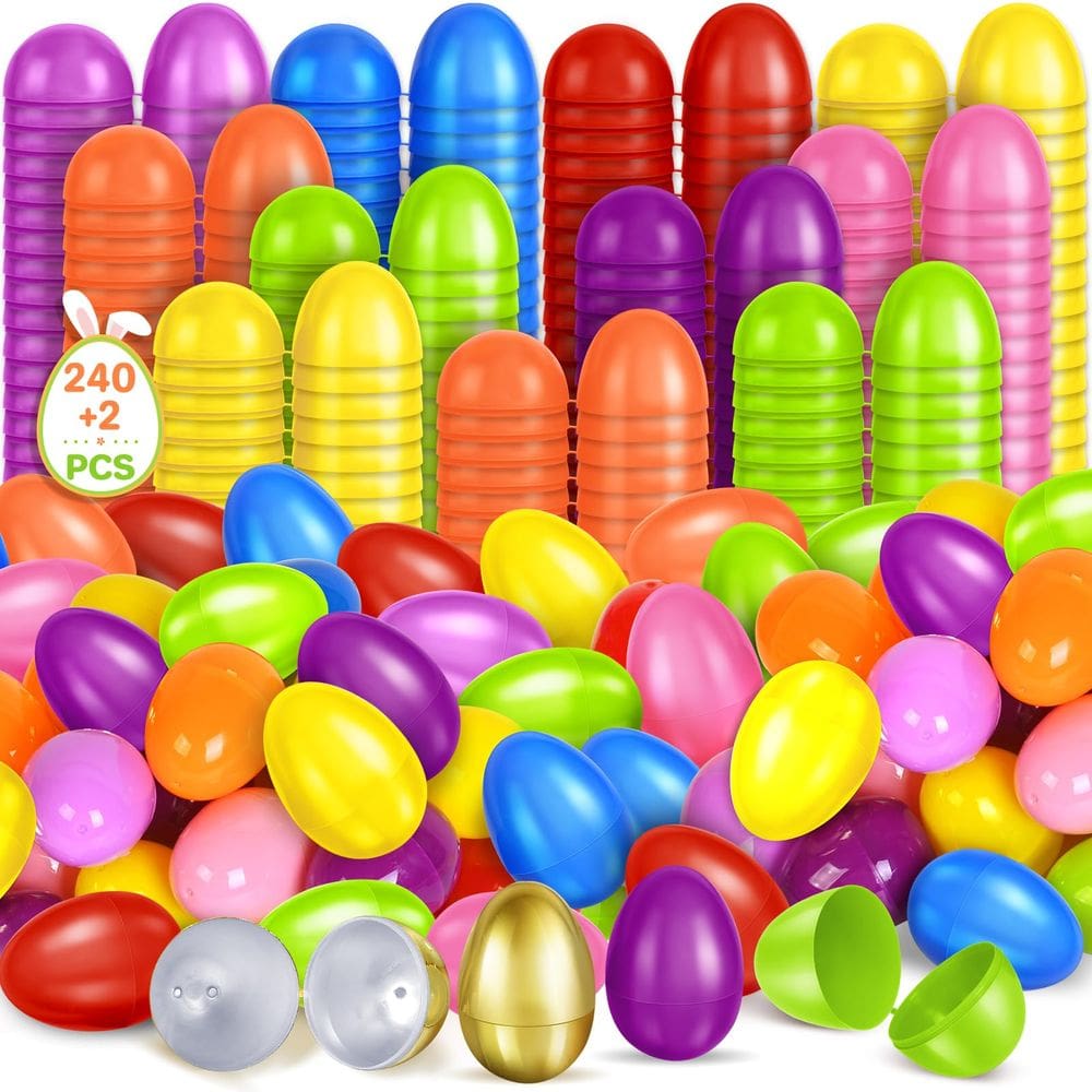 Ovos de Páscoa de plástico SpringFlower 240 unidades mais 2 ovos dourados