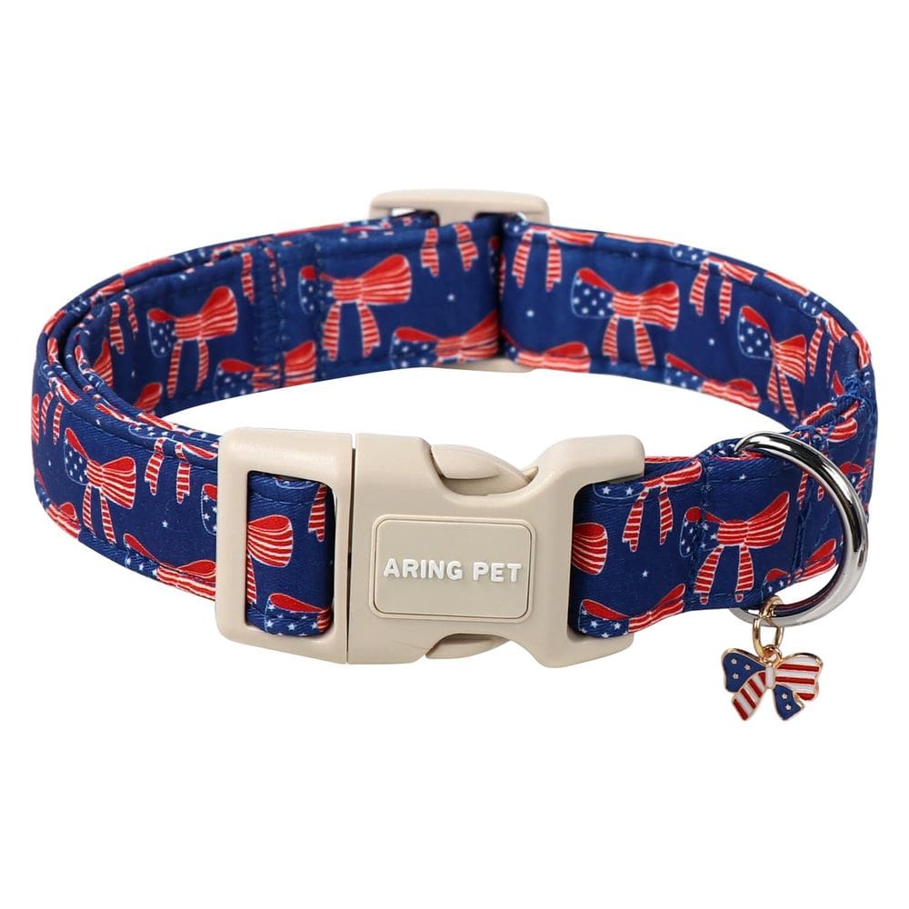 Coleira para cães Aring Pet, 4 de julho, bandeira americana com laço XS