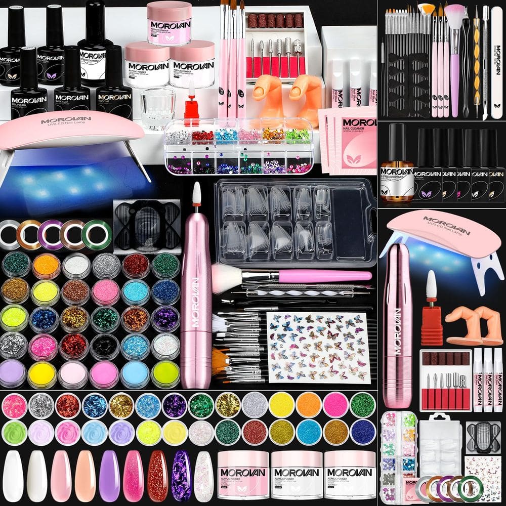Kit de unhas de acrílico Morovan com furadeira de unhas para iniciantes
