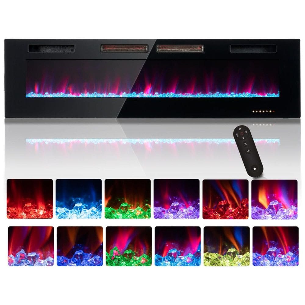 Lareira Elétrica oneinmil de 173 cm, Embutida ou de Parede, Controle Remoto com Timer, 12 Cores de Chama Ajustáveis, Pedras de Cristal,