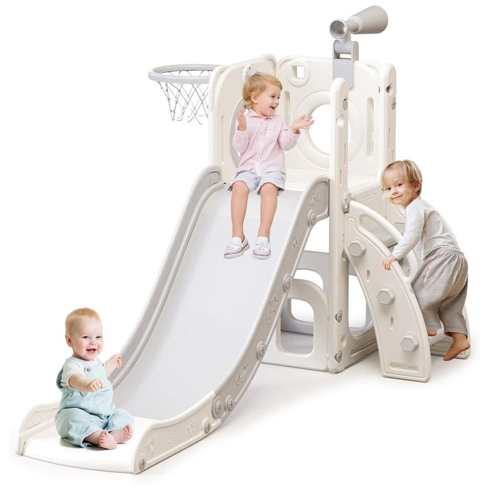 Escorregador 7 em 1 YUYUE para Bebês de 1-3 anos, Escorregador Extra Longo com Cesta de Basquete, Playground Independente para Crianças,