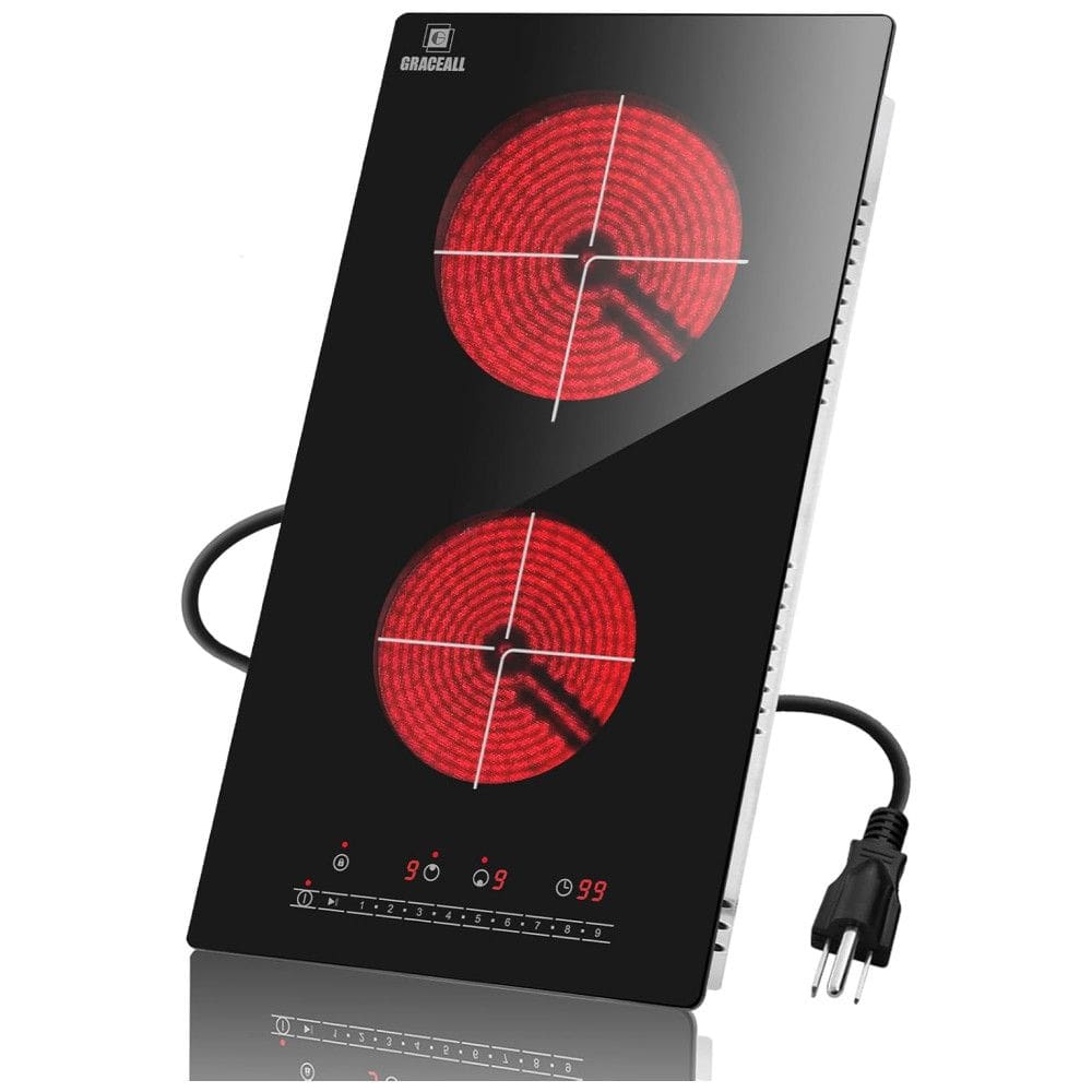 Cooktop Elétrico de Infravermelho Portátil com Queimador Duplo, Placa de Aquecimento de Cerâmica e Compatível com Embutido ou Bancada, 110V