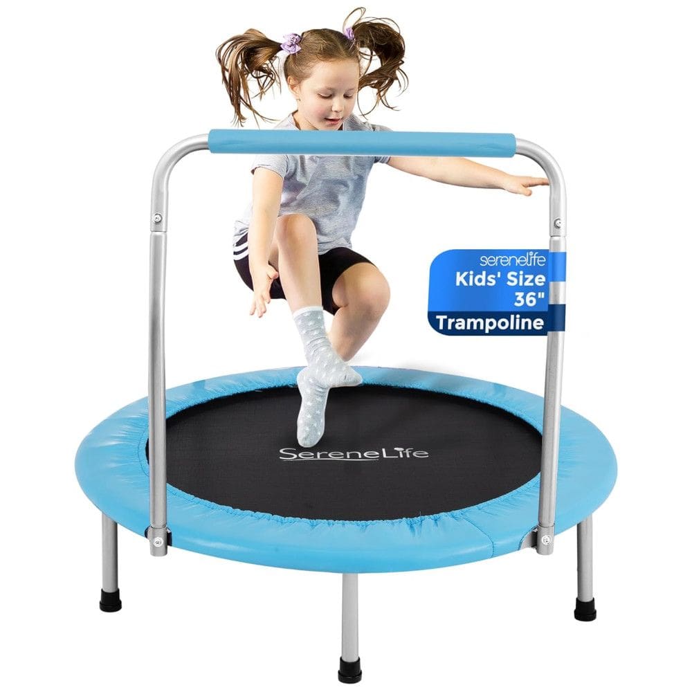 SLEL67 Cama Elastica Infantil com Corrimão Ajustável para até 68 kg, SERENELIFE SLEL67, Azul