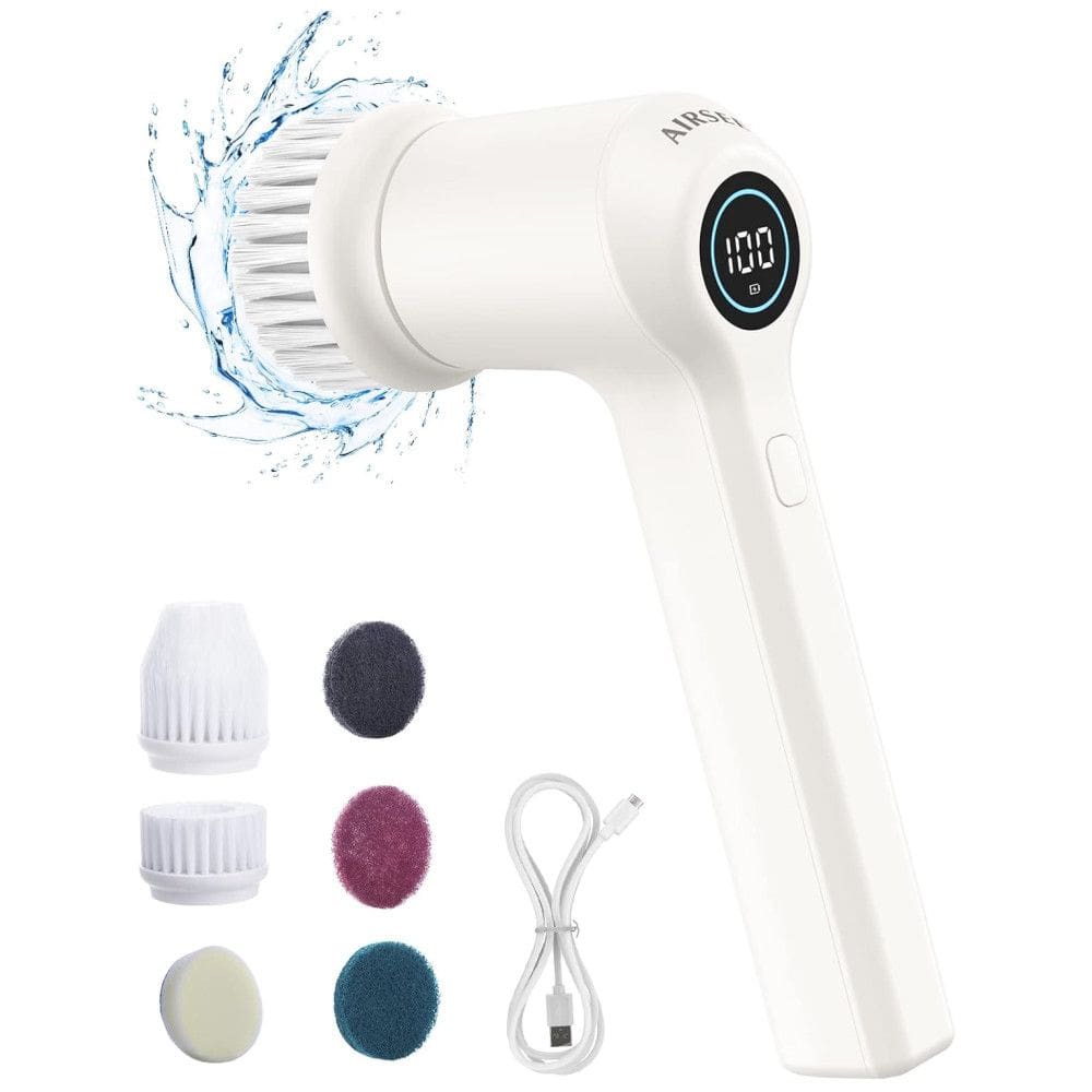 Escova Elétrica Rotativa 360 sem Fio com 2 Velocidades e 6 Acessórios, Branca, 110v, AIRSEE, Branco