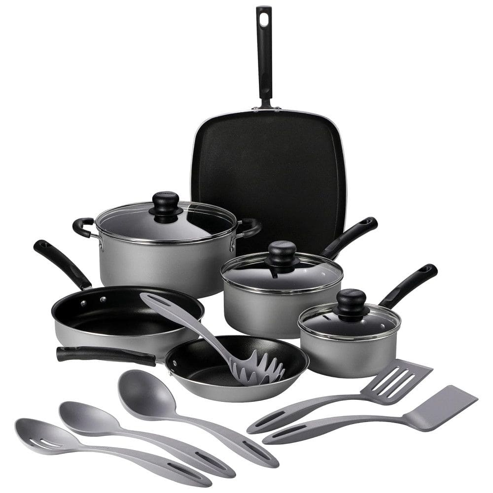 Jogo de Panelas Antiaderentes Tramontina Primaware com 15 Peças, Tampas e Utensílios - Cozinha Completa em Alumínio Prateado