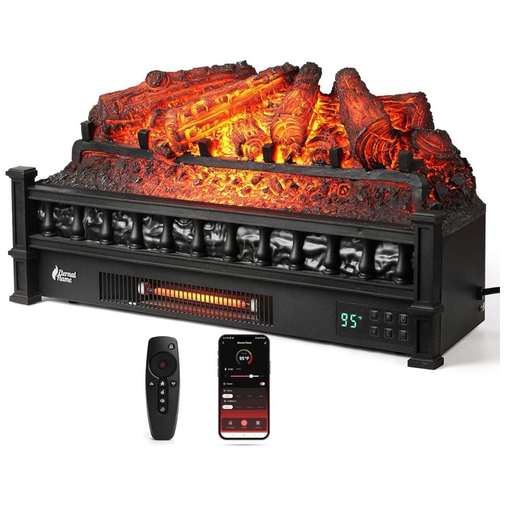 Lareira Elétrica Ecológica 66 cm com Controle Remoto, Toras de Pinho Realista, Cores de Chama Ajustáveis, WiFi e Som Crepitante, 110V